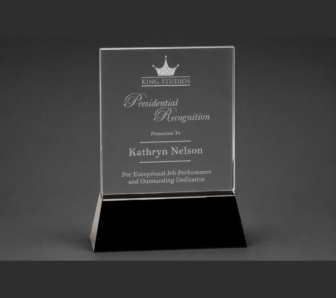 Clear Crystal Rectangle Wedge on Black Base